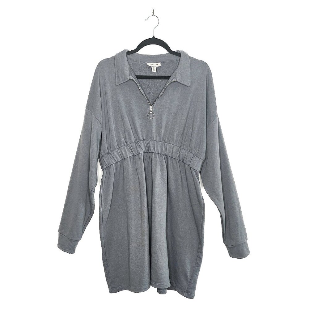 US 14 TOPSHOP Gray Quarter Zip Sweatshirt Dress